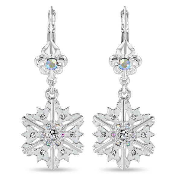Sparkling Winter Snowflake Drop Earrings Ritzy Couture DeLuxe Fine Silver Plated - Picture 1 of 6